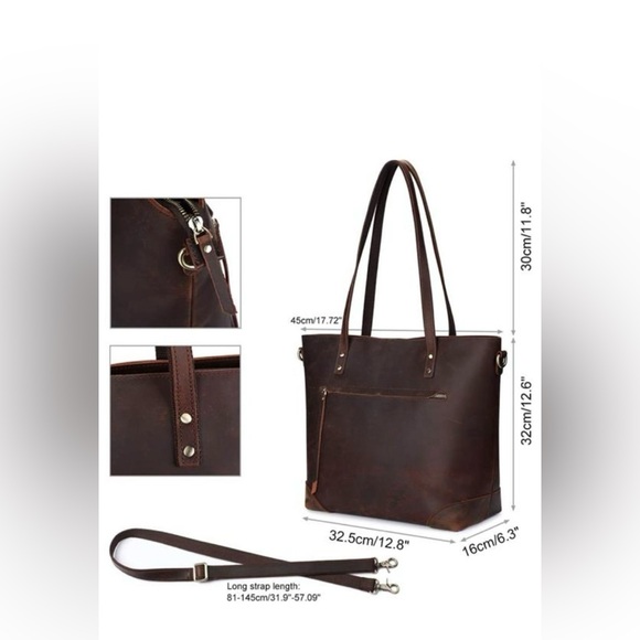 New! Women's Vintage Genuine Leather Shoulder Bag Work Totes Handbag, Dark Brown - Picture 6 of 16